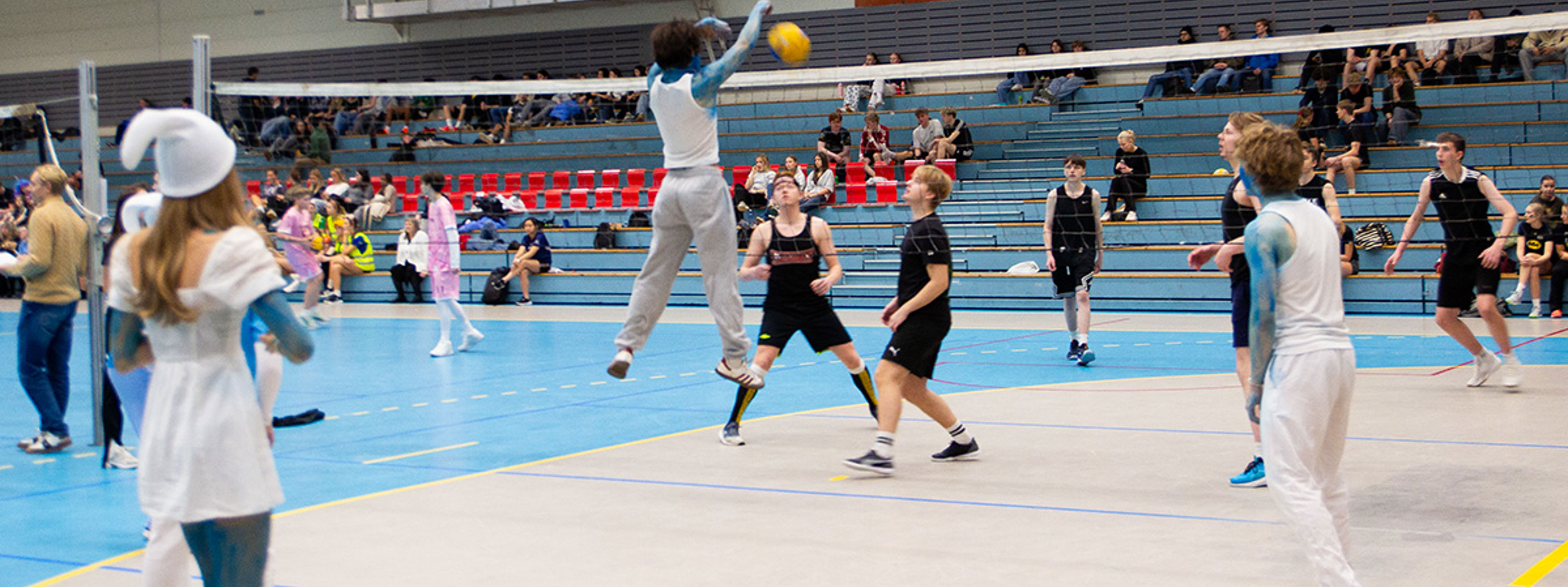 Elevar som spelar volleyball